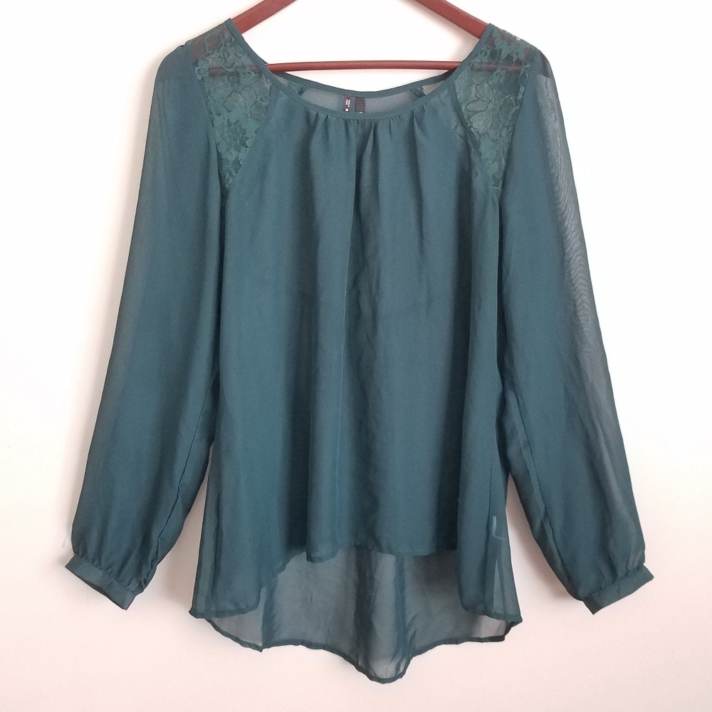 Maurices Green Long Sleeve Lace Blouse Size Medium